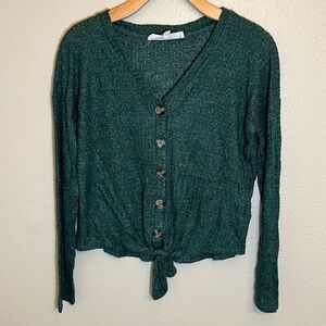 *3/$15* Pink Rose Button Down Long Sleeve Knotted Waffle Shirt